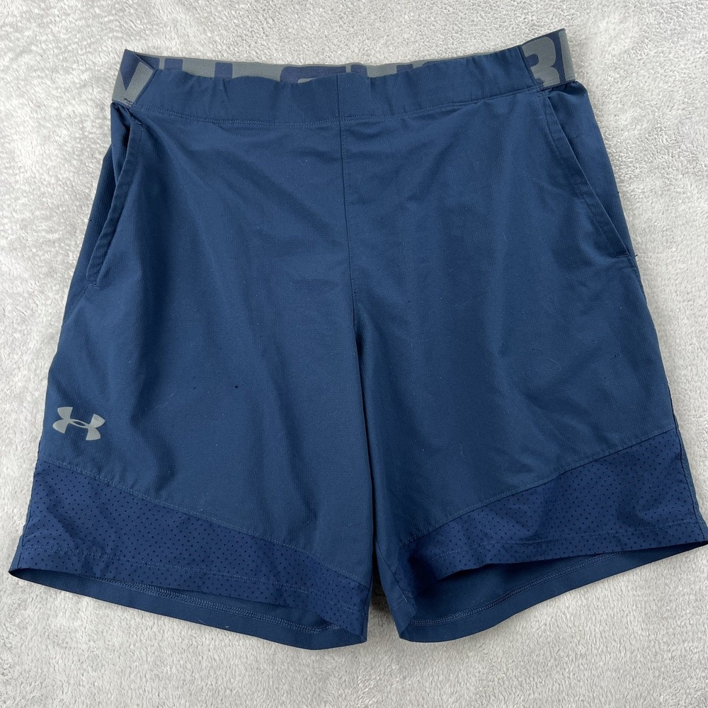 Under Armour HeatGear Fitted Athletic Shorts XL Blue Men Training Gym Activewear